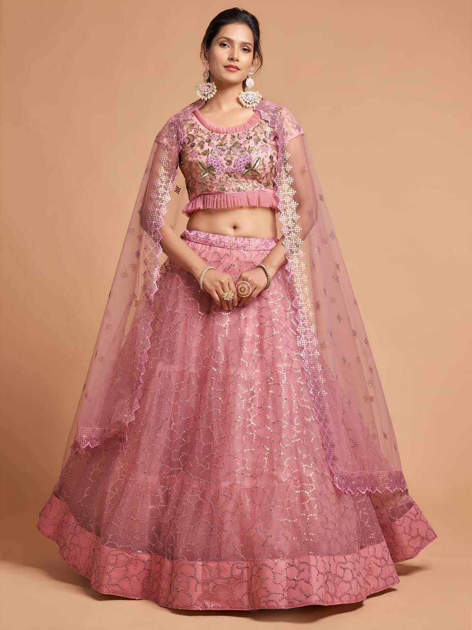 Graceful Blush Pink Sequins Lehenga Choli 01-4