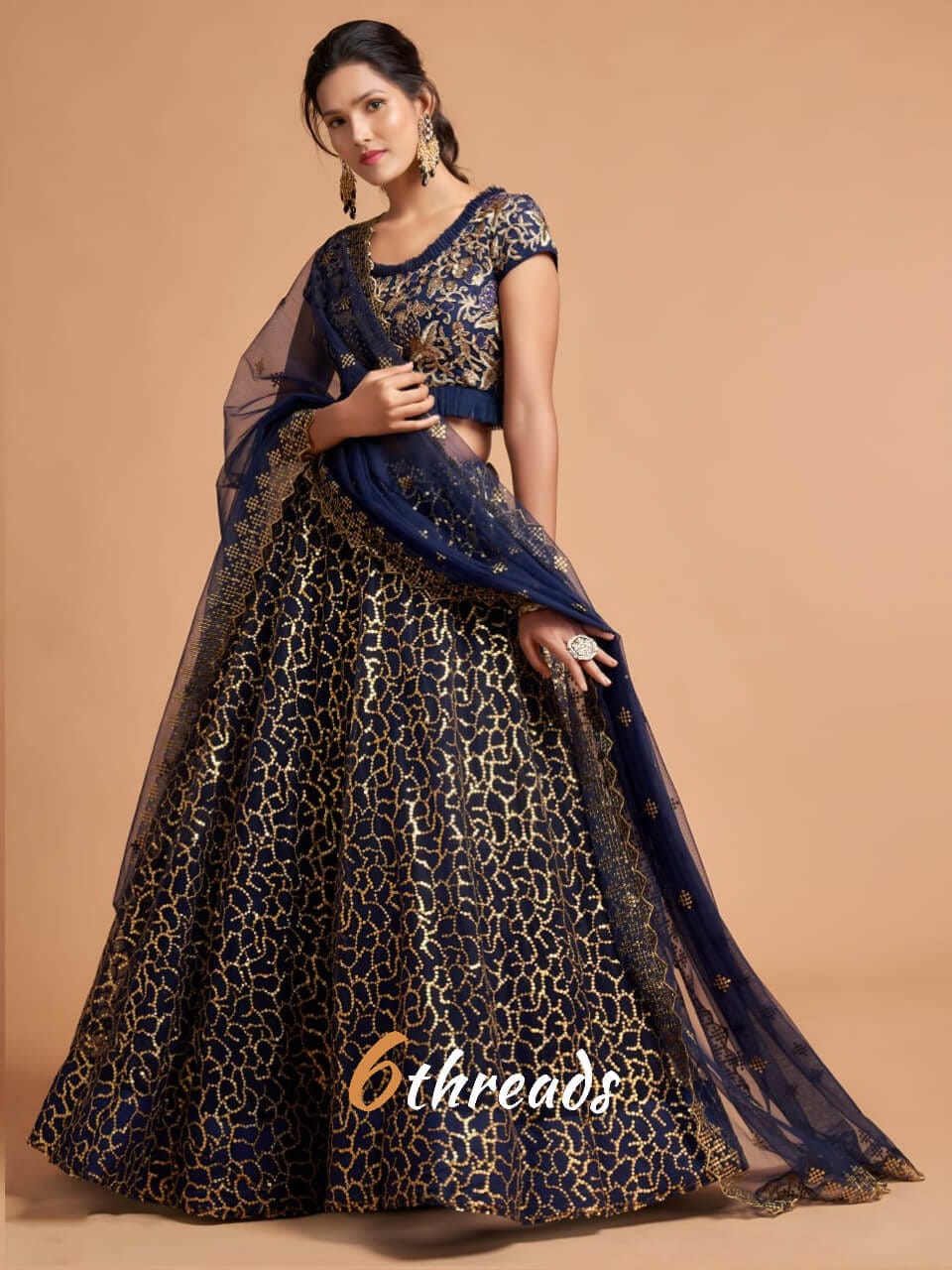 Royal Navy Blue Sequins Lehenga Choli 01-1