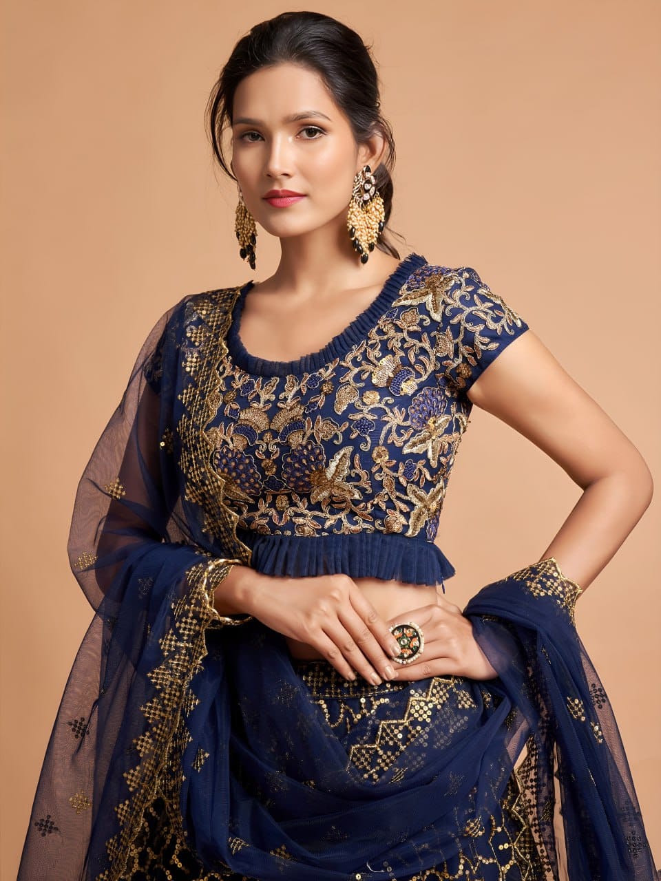 Royal Navy Blue Sequins Lehenga Choli 01-2