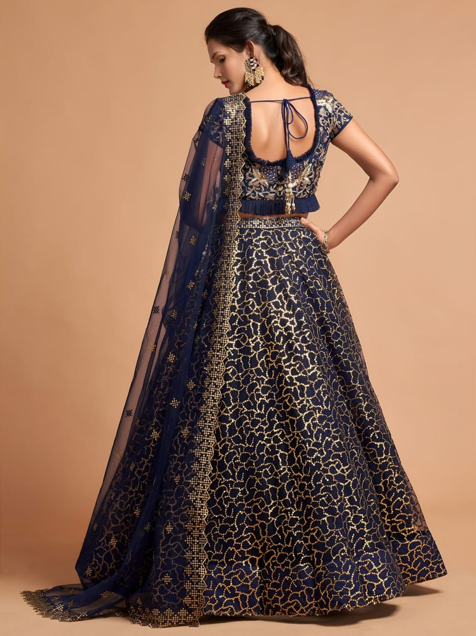 Royal Navy Blue Sequins Lehenga Choli 01-3
