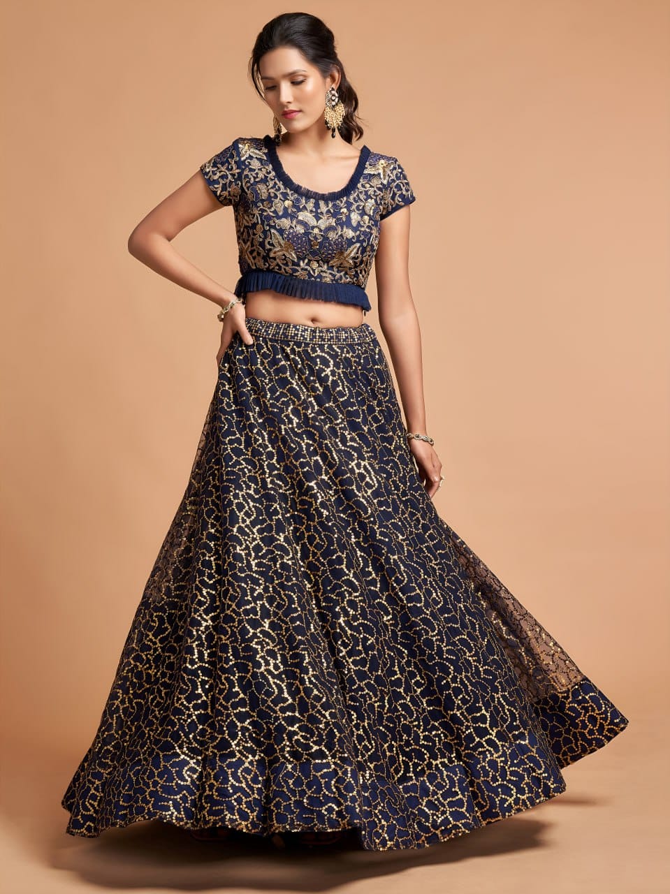 Royal Navy Blue Sequins Lehenga Choli 01-4