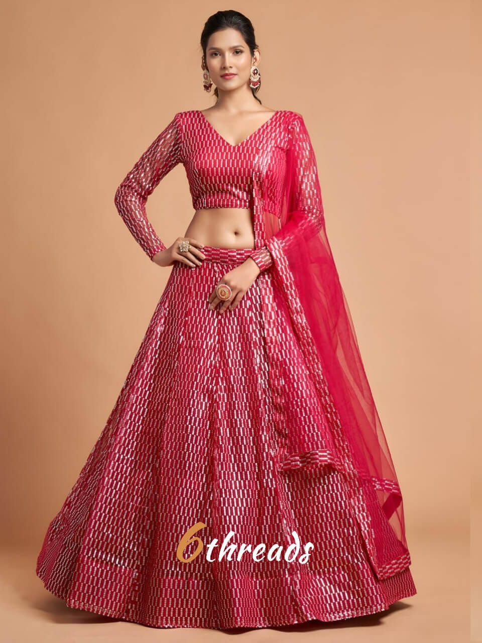 Vibrant Hot Pink Sequins Lehenga Choli 01-1