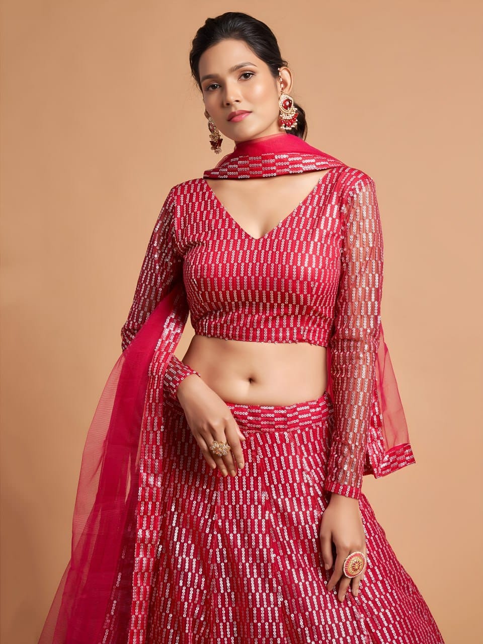 Vibrant Hot Pink Sequins Lehenga Choli 01-3